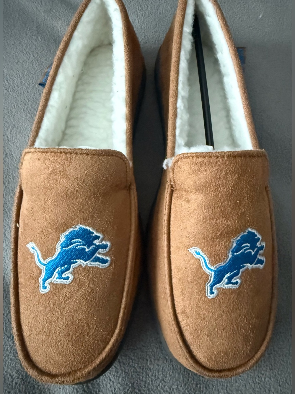 Men's Brown Suede Plush-Lined Slip-On Slippers with Blue Embroidered Logo